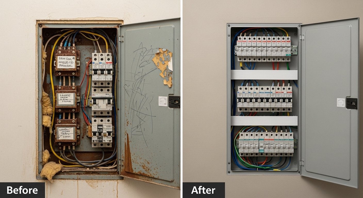 Electrical Panel Upgrade before and after style electrical upgrade photo