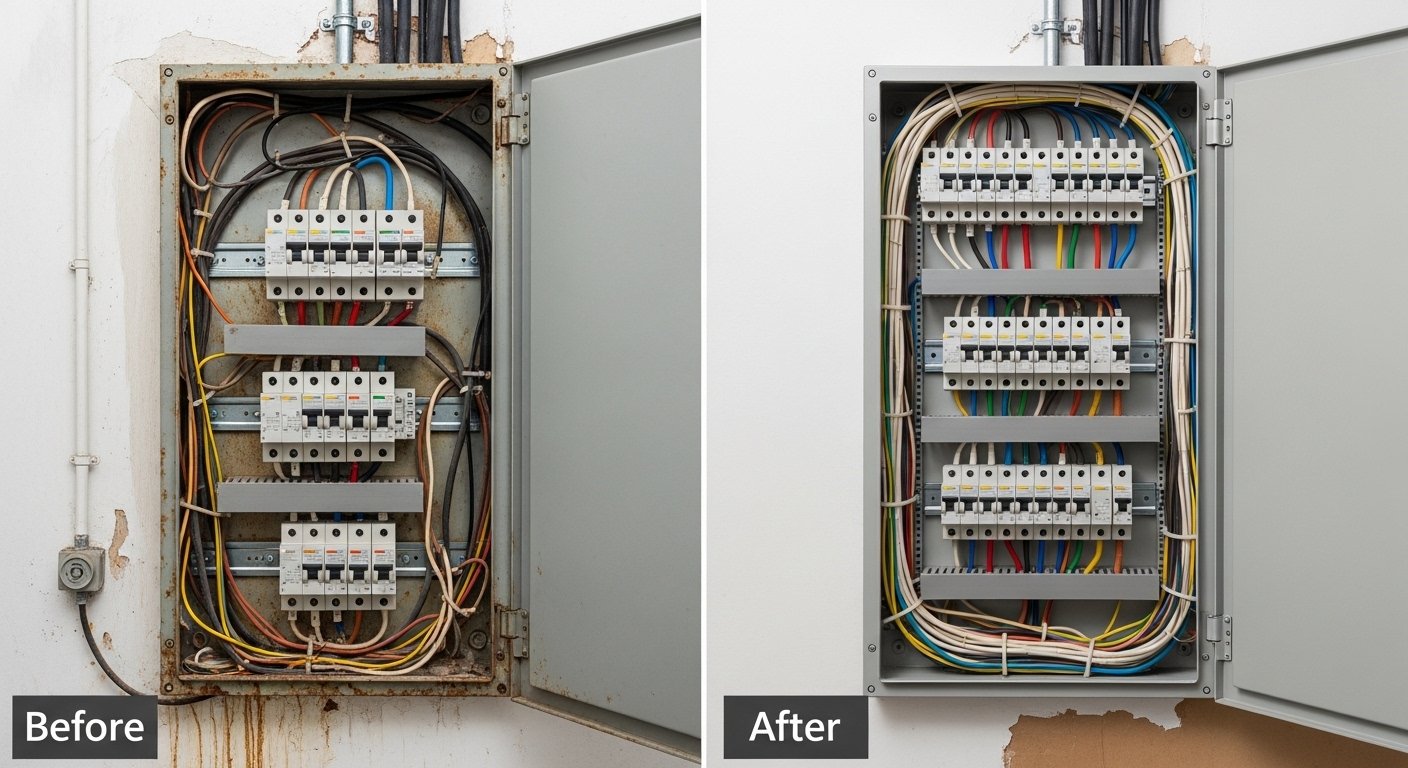 House Rewiring before and after style electrical upgrade photo