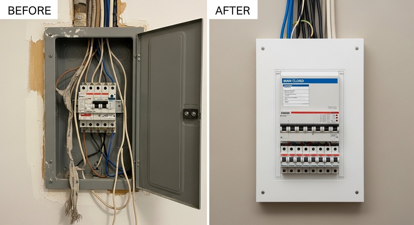 Lighting Installation before and after style electrical upgrade photo