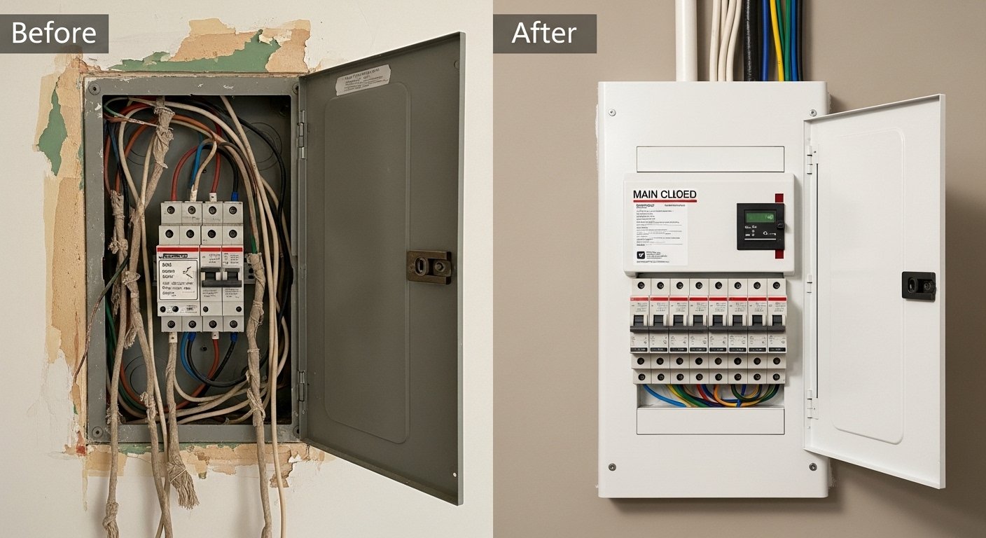 Commercial Electrician before and after style electrical upgrade photo