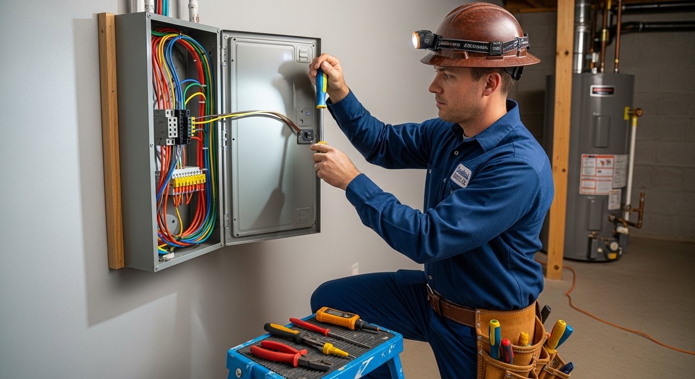 Electrician crew working on a Collinsville home